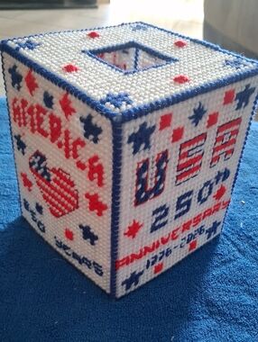 Patriotic Tissue Box Cover - Red White Blue USA